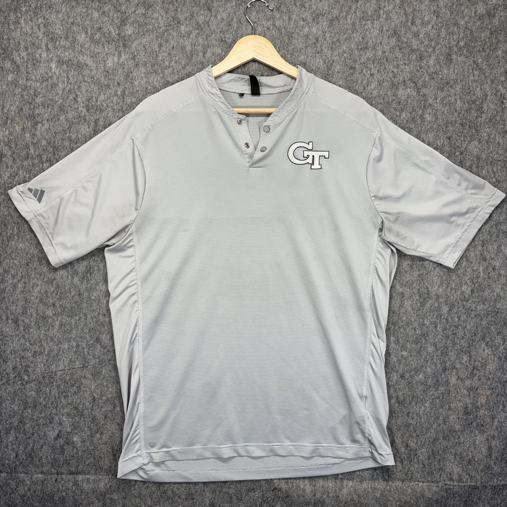 Adidas Georgia Tech Golf Polo Shirt Men's Medium Blade Collar Gray Jackets
